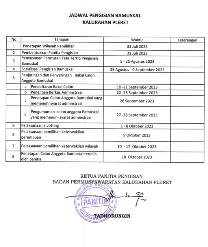 Batas Akhir Pendaftaran Bakal Calon Bamuskal Pleret (21 Sept 2023)